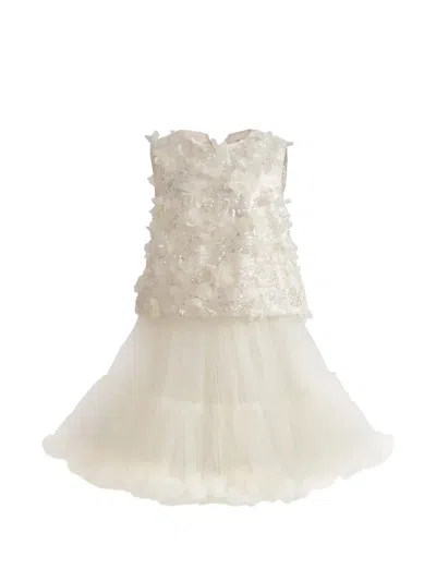 Tulleen Kids' Amorette Floral-appliqué Top And Dress Set In White