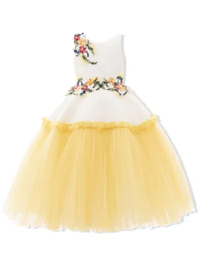 Tulleen Kids' Aquino Floral-embroidered Dress In Yellow