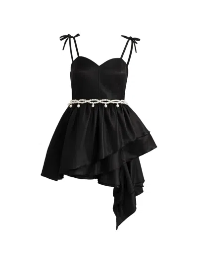 Tulleen Kids' Asymmetrical Sweetheart-neck Dress In Black