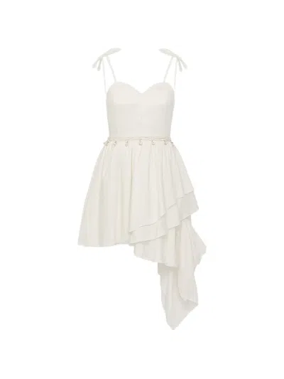 Tulleen Kids' Asymmetrical Sweetheart-neck Dress In White