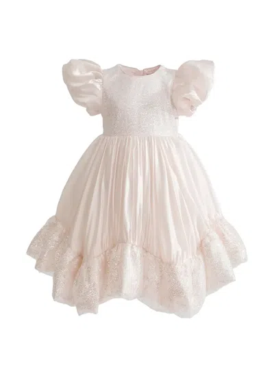 Tulleen Kids' Aurora Glitter-embellished Puff-sleeve Dress In Pink