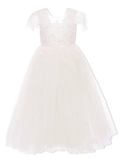 Tulleen Kids' Ayala Floral Embroidered Tulle Dress In White