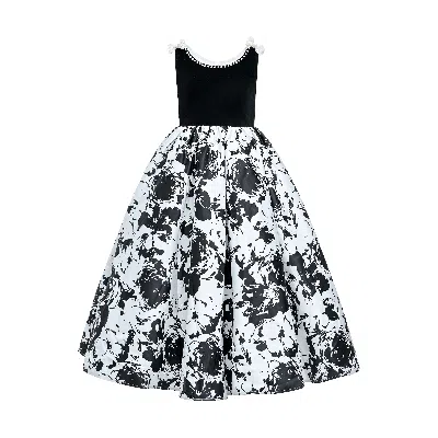 TULLEEN TULLEEN BLACK AND WHITE ABSTRACT DALMENY DRESS