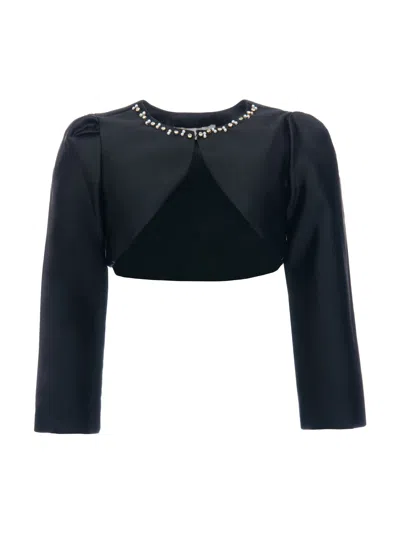 Tulleen Black Cropped Satin Cardigan