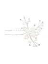 Tulleen Crystal Blooming Pearl Rose Hair Pin In Silver