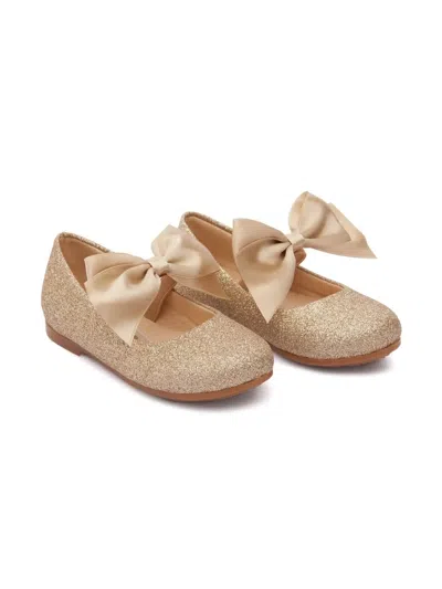 Tulleen Kids' Bow-detail Ballerina Shoes In Gold