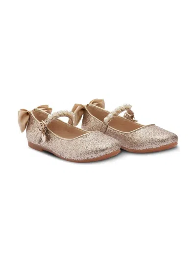 Tulleen Kids' Bow-detail Ballerina Shoes In Gold
