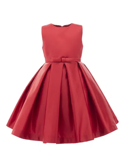 Tulleen Kids' Bow-detail Pleated Satin Dress In Red