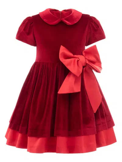 Tulleen Kids' Bow-detail Velvet Dress In Red