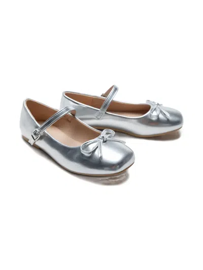 Tulleen Kids' Bow-embellished Ballerina Flats In Silver