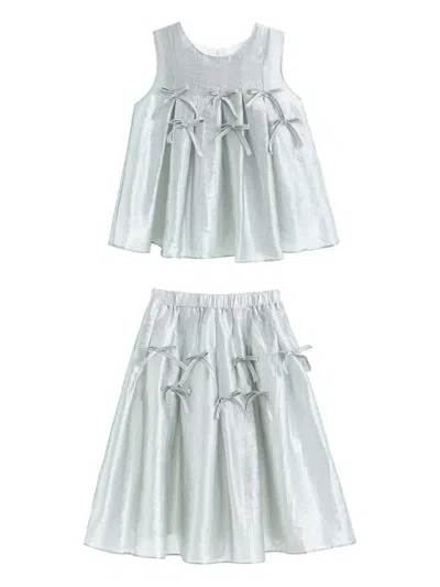 Tulleen Bow-embellished Pleated Skirt Set In Gray