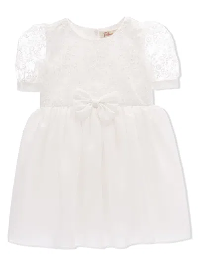 Tulleen Kids' Bow Floral Embroidery Dress In White