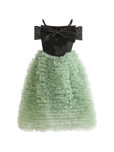 Tulleen Kids' Bow-detail Ruffled Dress In Green