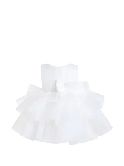 Tulleen Babies' Bow-detail Ruffled Dress In White