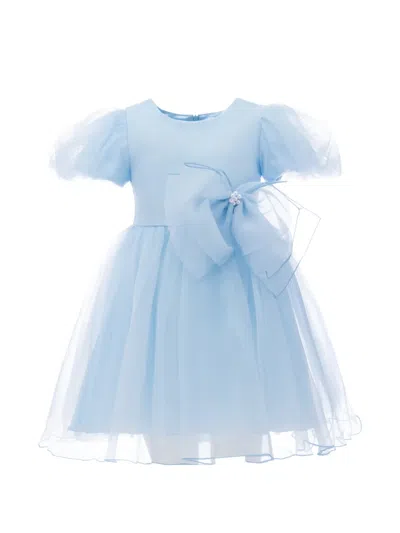 Tulleen Kids' Bow-embellished Organza Dress In Blue