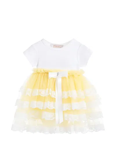 Tulleen Babies' Briony Lace-trim Tiered Dress In Yellow