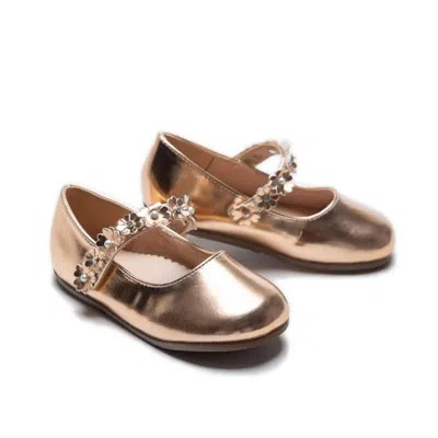 Tulleen Champagne Amelia Floral Band Flats In Brown
