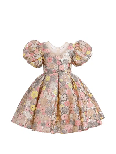 Tulleen Kids' Champagne Blossom Lamore Floral-print Dress In Multi