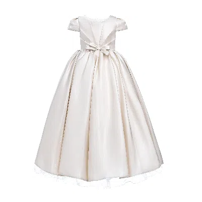 Tulleen Kids'  Champagne Bow Long Brea Dress In White