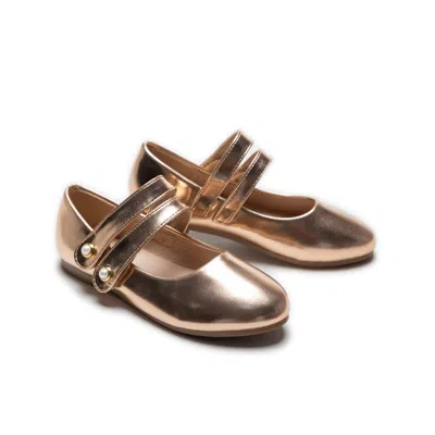 Tulleen Champagne Dorothea Banded Patent Flats In Gold