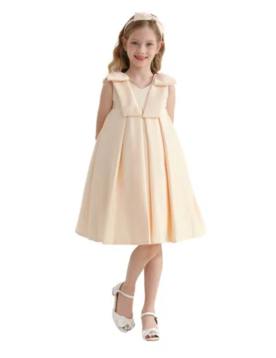 TULLEEN TULLEEN CHAMPAGNE GOLD PALERMO SATIN BOW PLEATED DRESS