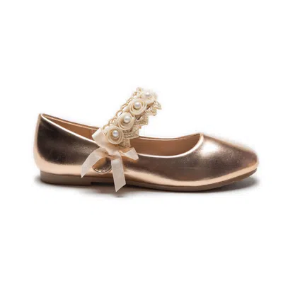 Tulleen Champagne Patent Rose Pearl Doily Flats In Brown