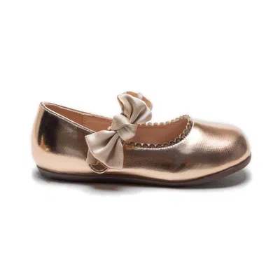 Tulleen Champagne Satin Elodie Bow Flats In Gold