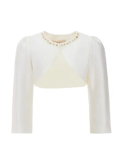 Tulleen Cream Cropped Satin Cardigan Ivory In White