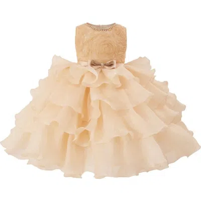 Tulleen Kids' Floral Ruffle Dress In Brown