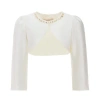 Tulleen Cropped Satin Cardigan In Cream
