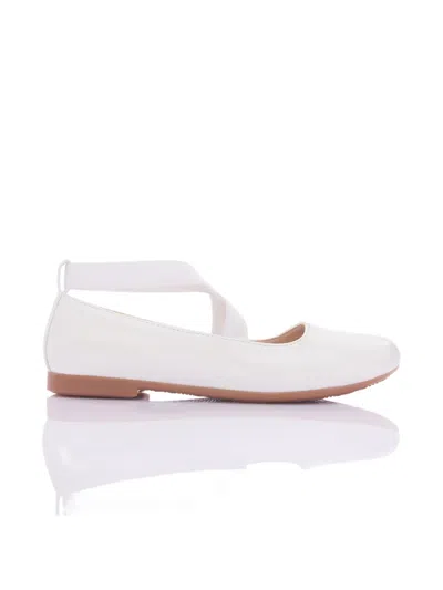 Tulleen Kids' Cross-strap Ballet Flats In White