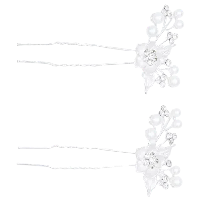 Tulleen Crystal Flower Pearl Accent Hair Pins