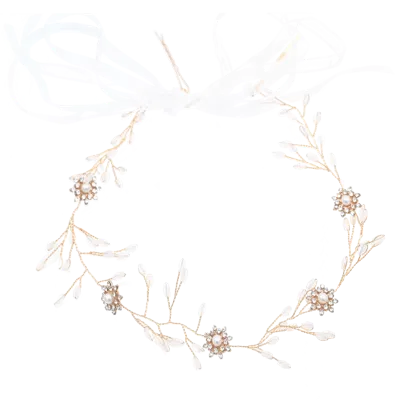 Tulleen Crystal Rose Gold Ribbon Hair Vine