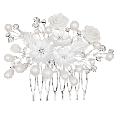 Tulleen Crystal White Pearl And Flower Hair Comb