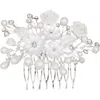 Tulleen Crystal White Pearl And Flower Hair Comb In Metallic