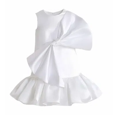 Tulleen Kids' Dahlielle Bow-detail Ruffled Dress In White