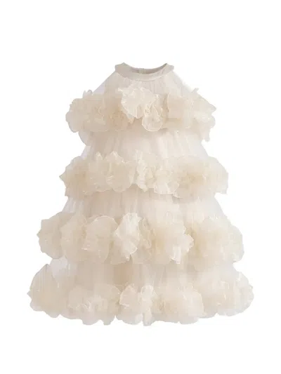 Tulleen Kids' Elysia Tiered Ruffled Dress In Neutral