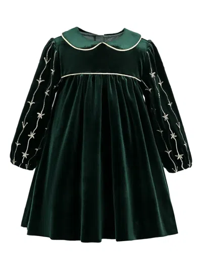 Tulleen Babies' Embellished Velvet Party Dress In Green
