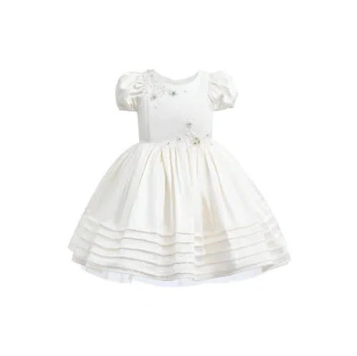 Tulleen Babies'  Embroidered Pleated Dress In White