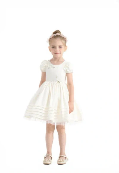 Tulleen Kids'  Embroidered Pleated Dress In White