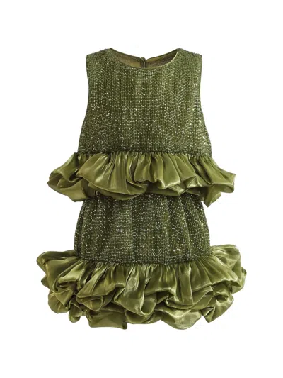 Tulleen Kids' Evadelle Sequin-embellished Ruffled Skirt Set In Green
