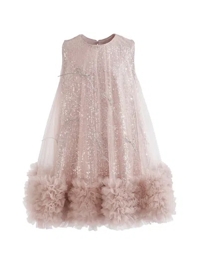 Tulleen Kids' Evangeline Sequin-embellished Ruffled Dress In Pink