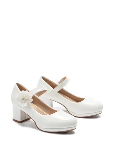 Tulleen Kids' Evelisse Flower-detail Heeled Ballerinas In White
