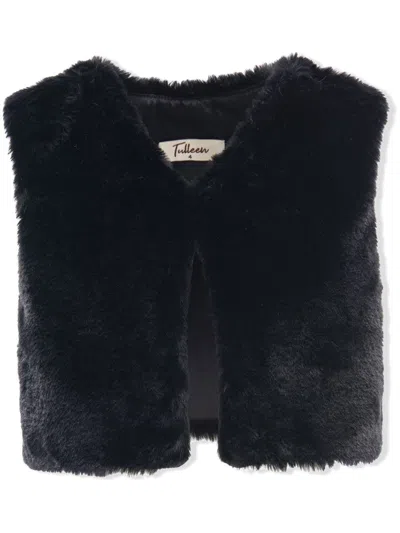 Tulleen Kids' Faux Fur Waistcoat In Black