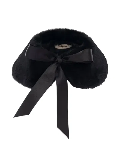 Tulleen Kids' Faux-fur Bow-detail Stole In Black