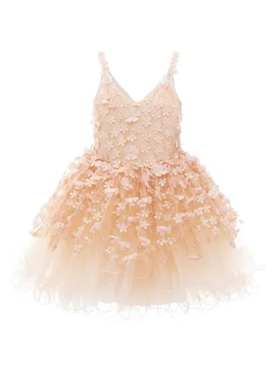 Tulleen Kids' Floral-appliqué Tulle Dress In Neutral