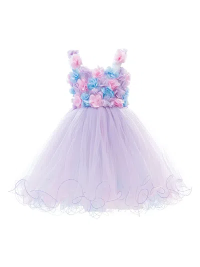 Tulleen Kids' Floral-appliqué Tulle Dress In Purple