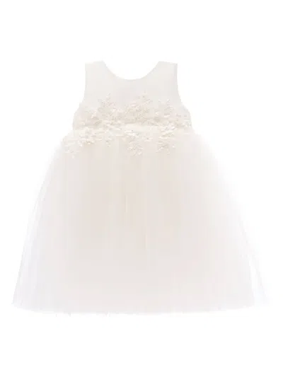 Tulleen Babies' Floral-appliqué Tulle Dress In White