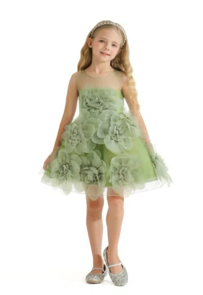 Tulleen Kids'  Floral Blooming Flowers Dress In Green