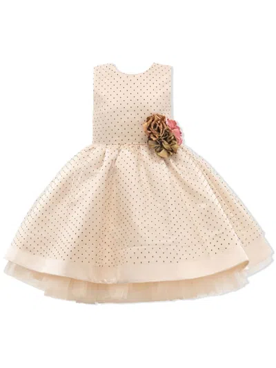 Tulleen Kids' Floral Brooch A-line Dress In Neutrals